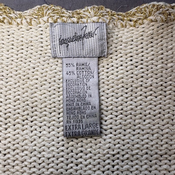 Vintage Jacqueline Christmas Cardigan Sweater Cream Gold Size Large - Picture 8 of 11